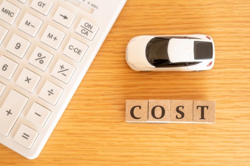 電卓・車の模型・「COST」の木製サイコロ